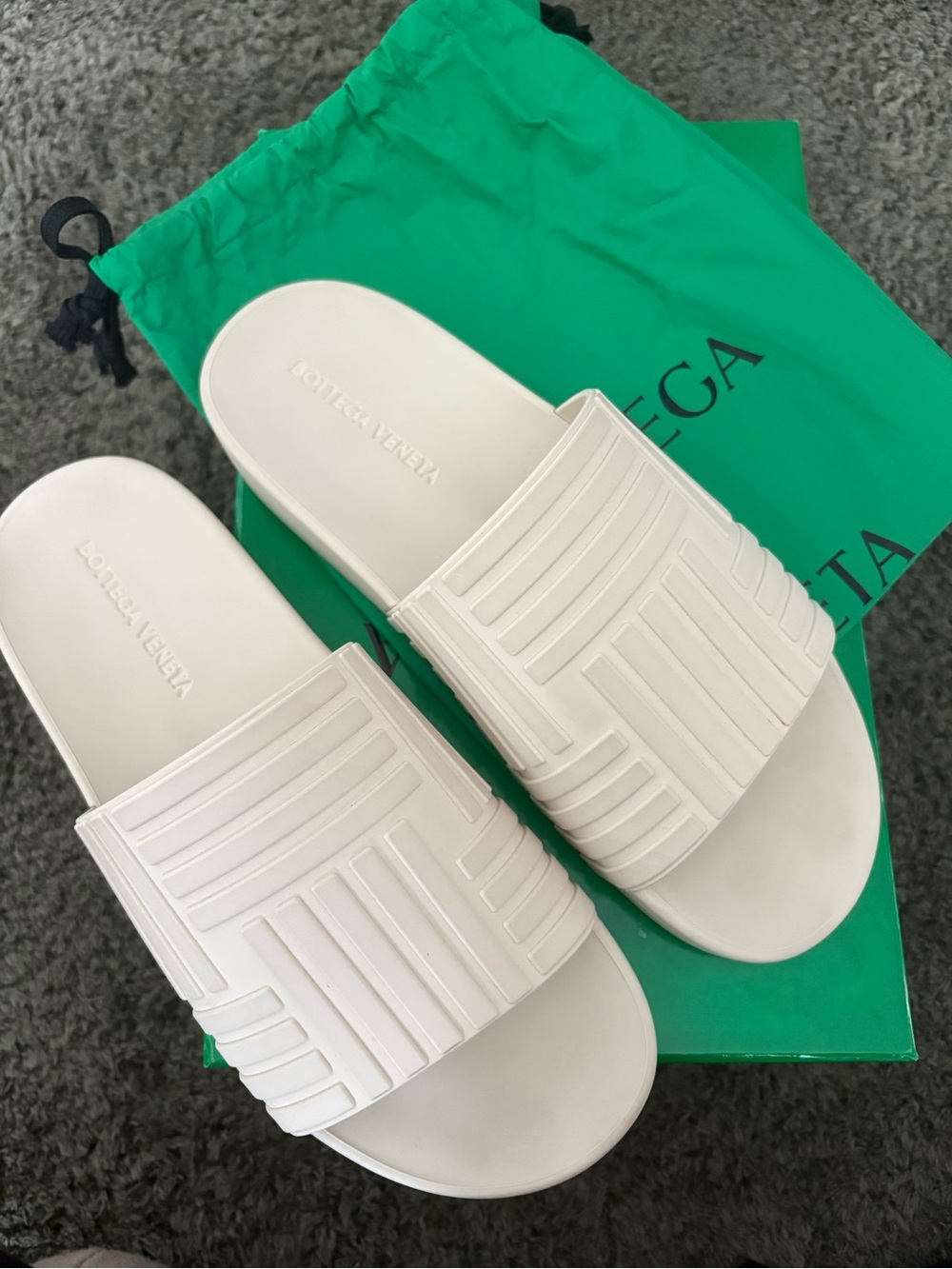 Bottega Veneta Off White Embossed Slide Sandals
